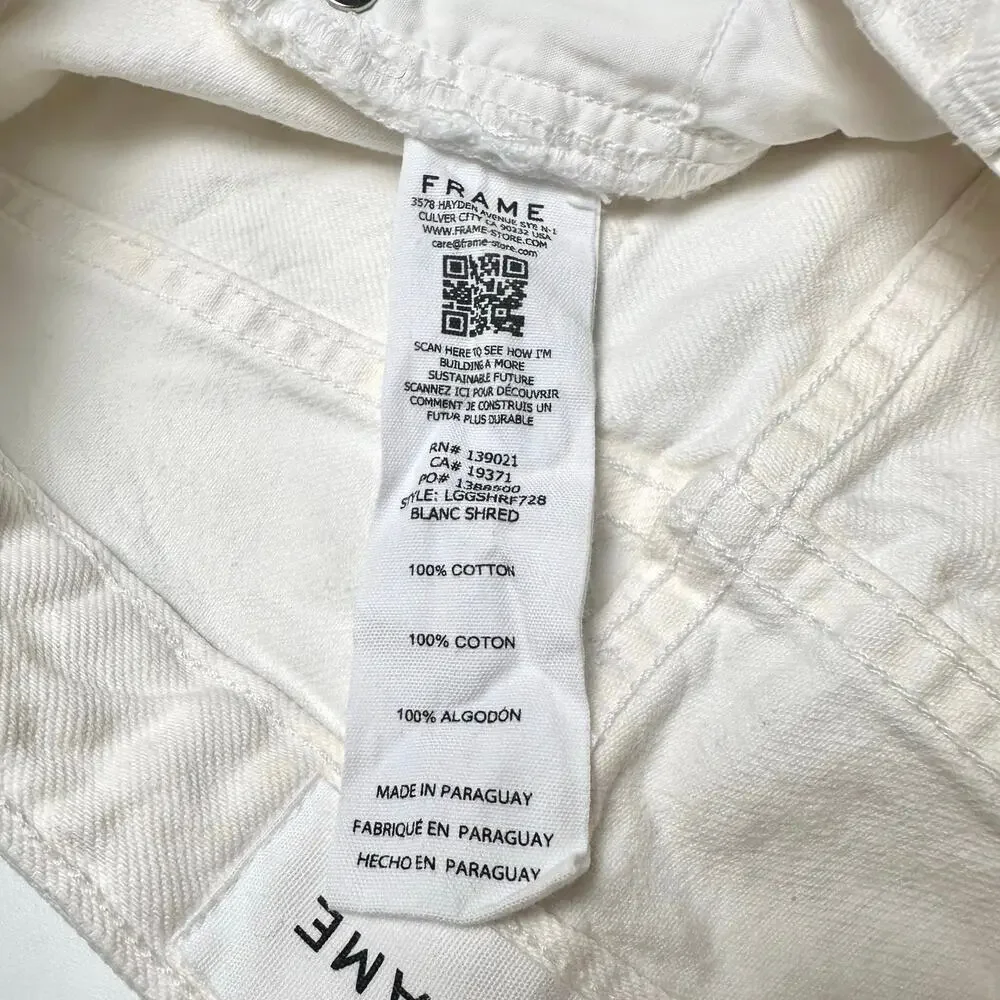 FRAME | Women | Le Grand Garcon Off White Distressed Denim Cut Off Shorts | 26 - Picture 8 of 13